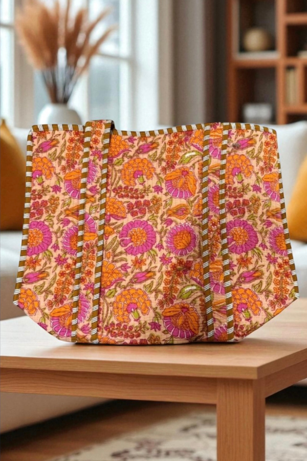 Rue Orange Floral Patterned Tote Bag