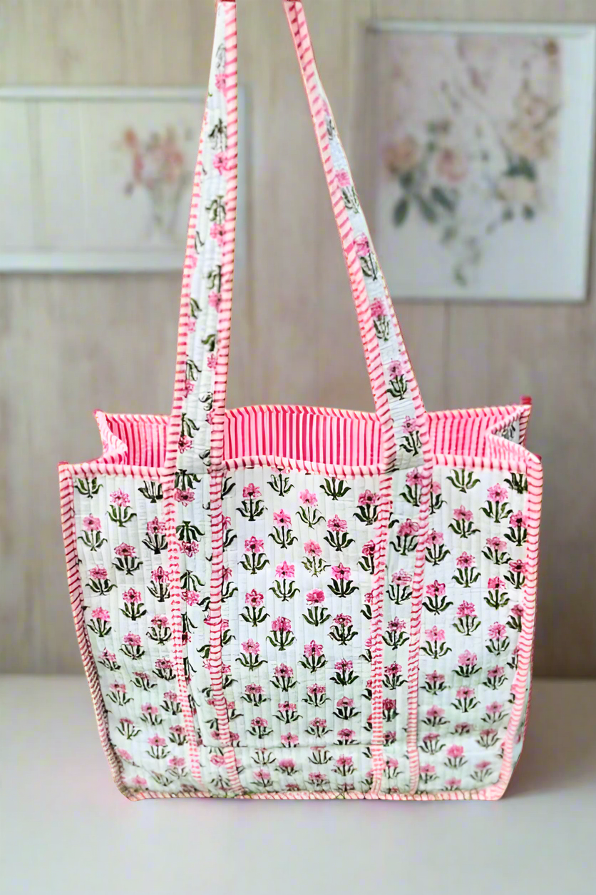 PREORDER Sutton Pink and White Floral Tote Bag