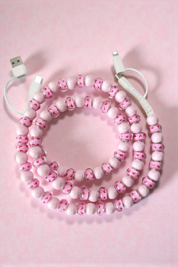PREORDER Updated Pink Heart Beaded Cord Charger
