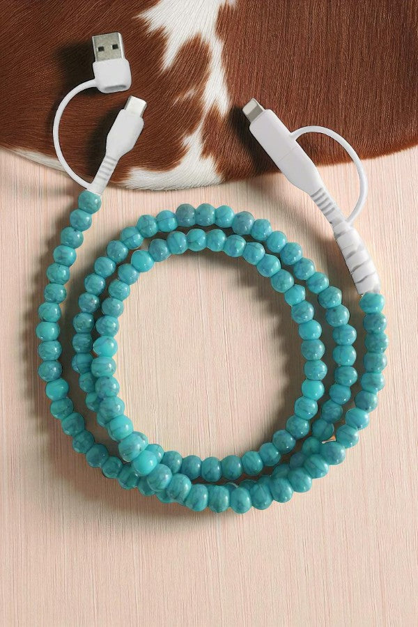 PREORDER Updated Turquoise Beaded Cord Phone Charger