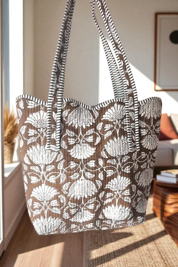 PREORDER Maple Blossom Brown Scalloped Tote Bag