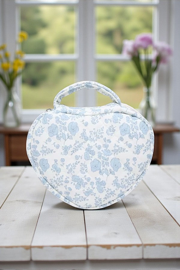 Gianna Light Blue Orchids Heart Shaped Bag