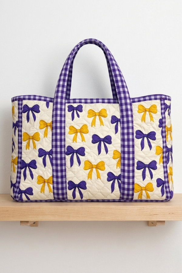 PREORDER Sideline Social Purple and Yellow Bow Tote Bag