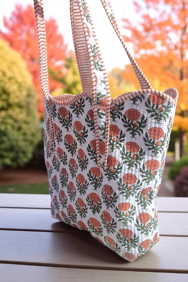 PREORDER Clancy Orange Floral Scalloped Tote Bag