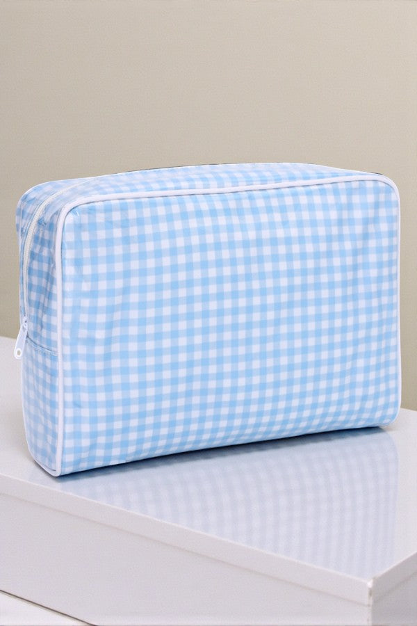 PREORDER Eleanor Blue Gingham Clear Coat Cosmetic Bag
