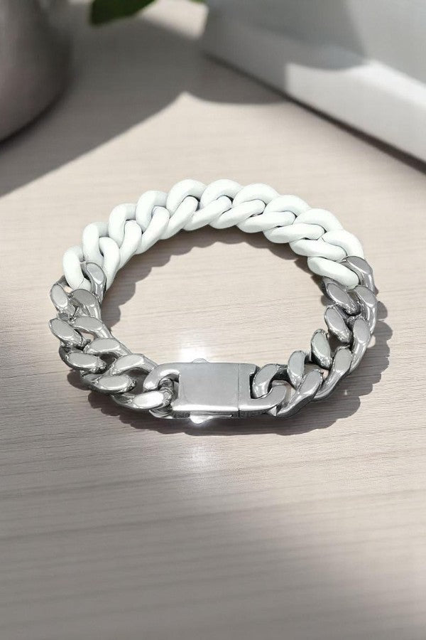 PREORDER Victoria White and Silver Link Bracelet