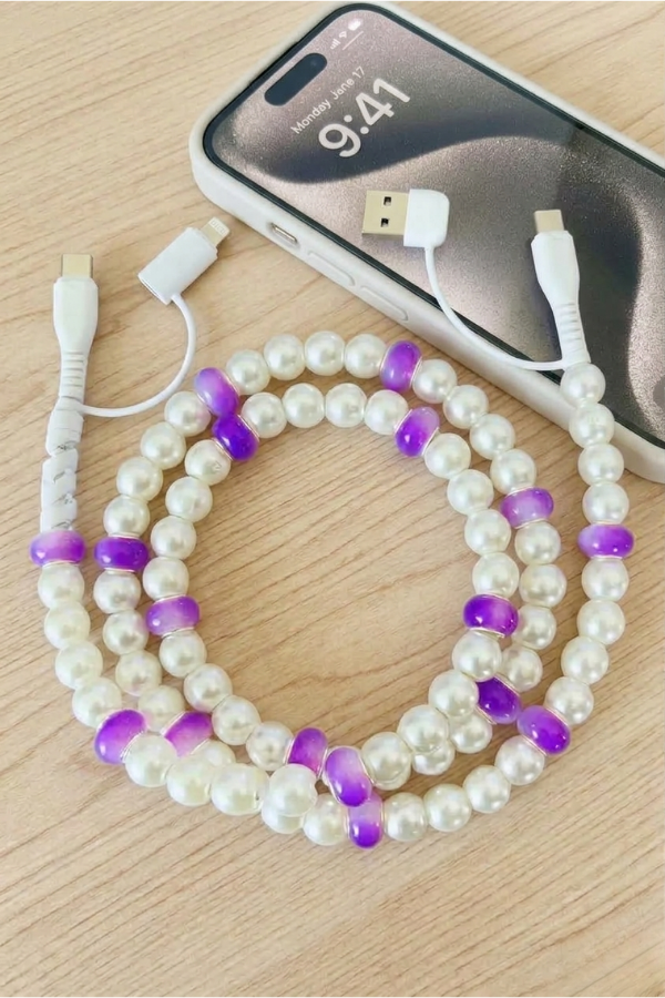 Updated Purple and White Pearl Beaded Charger