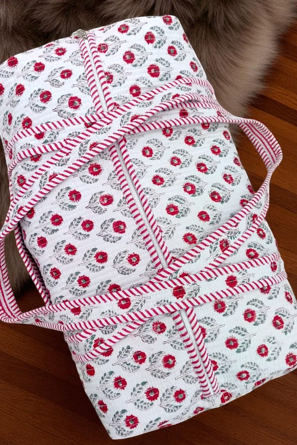 PREORDER Sullivan Red and White Floral Duffle Bag
