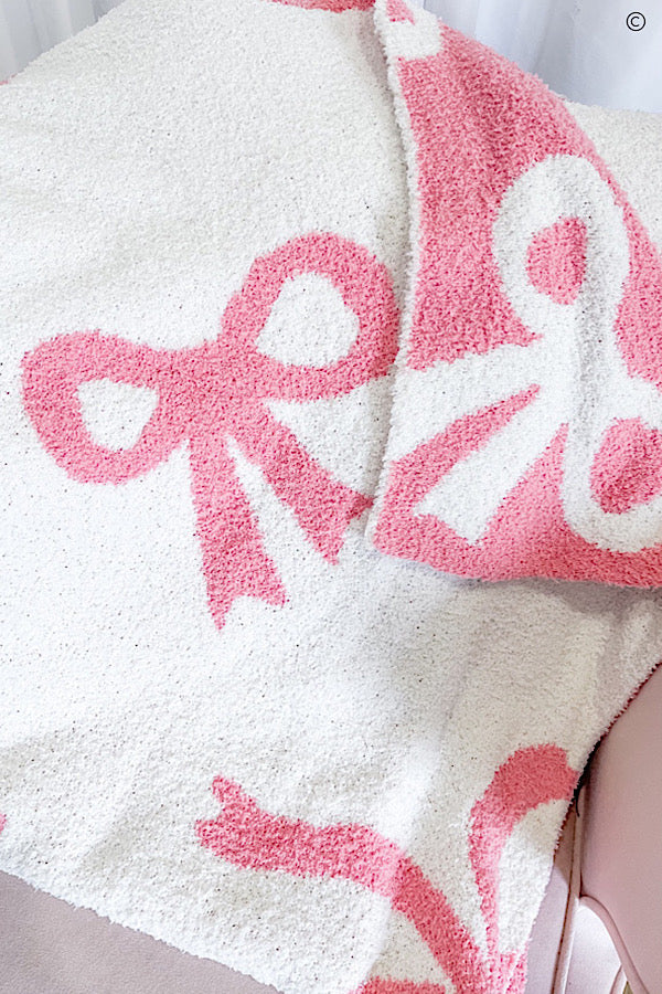 PREORDER Pink and White Bow Luxury Blanket