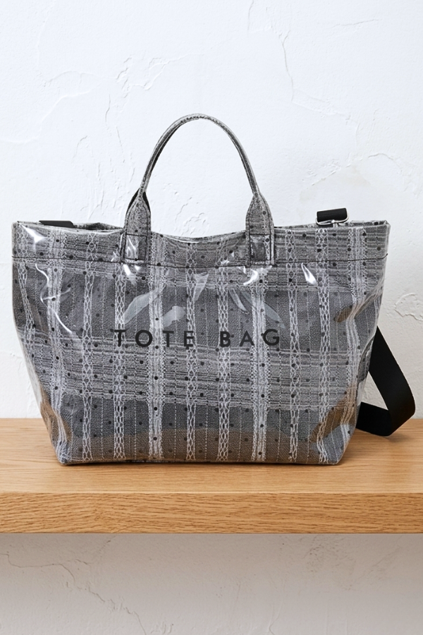 Gray Plaid Polka Dot TOTE BAG with Strap PREORDER