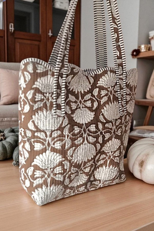 PREORDER Maple Blossom Brown Scalloped Tote Bag