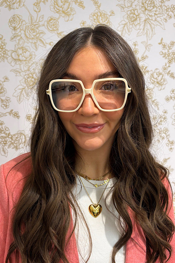 PREORDER Natalie Beige Square Blue Light Glasses