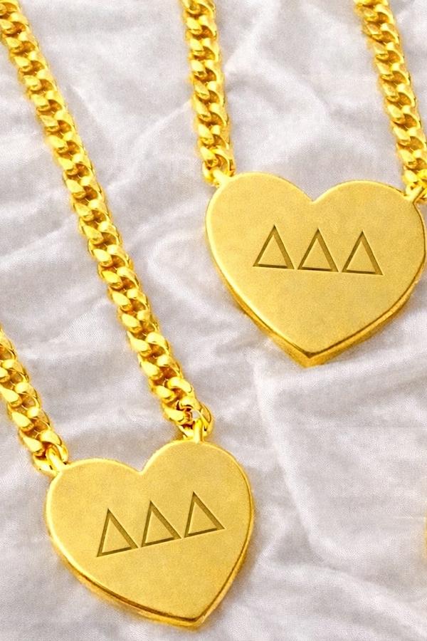 PREORDER Tri Delta Engraved Gold Heart Necklace