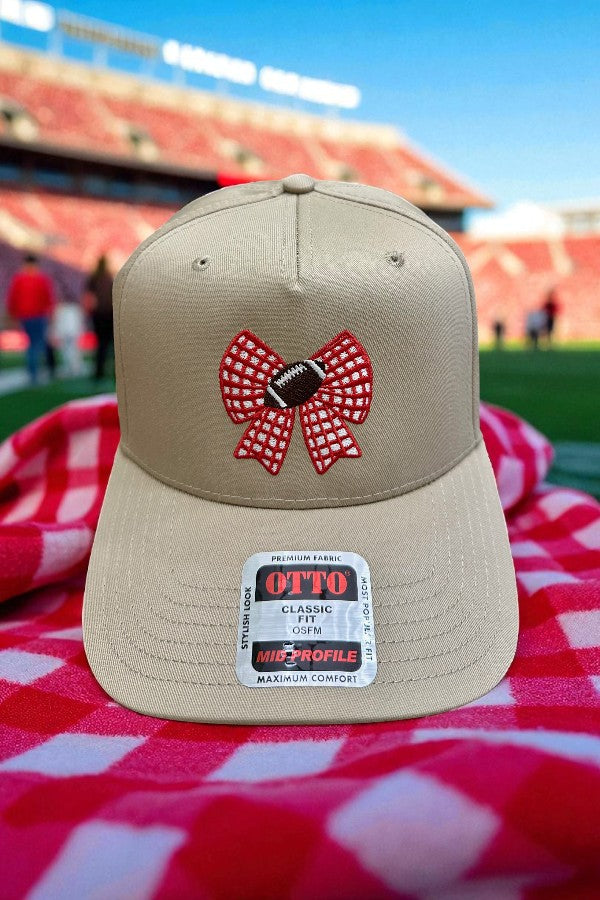 Red Gingham Bow Football Embroidered Hat