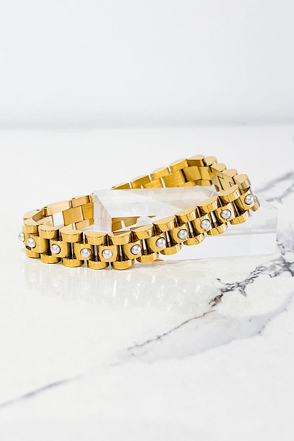 Sarah Gold Pearl Watch Band Bracelet