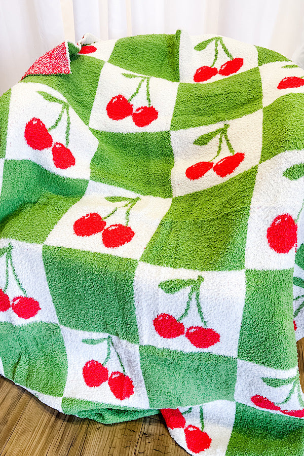 Green Check Cherry Luxury Blanket