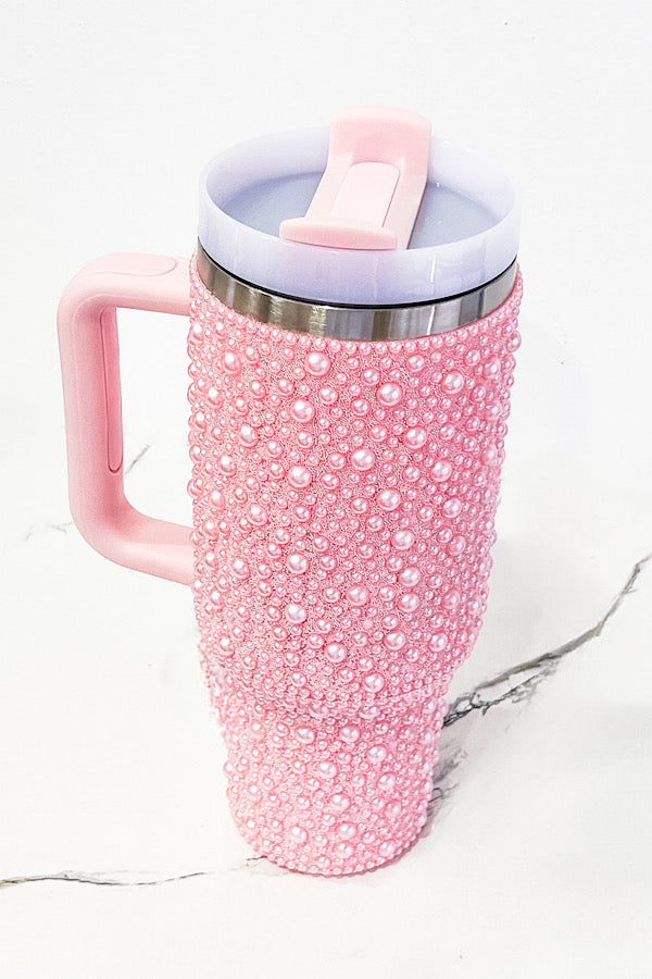 40oz Pink Pearl Studded Tumbler
