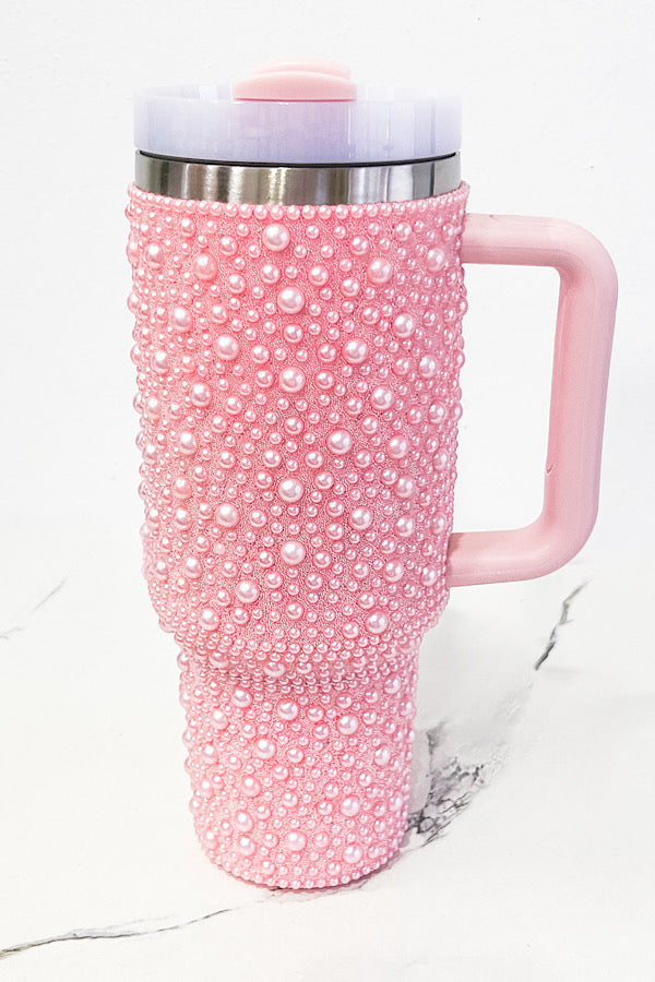 40oz Pink Pearl Studded Tumbler