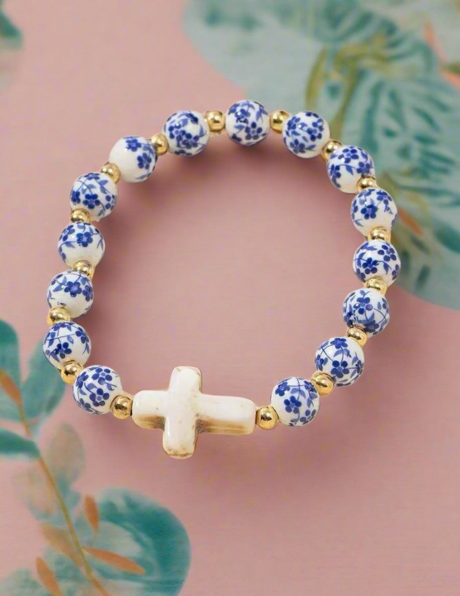 Jen Floral Cross Beaded Bracelet