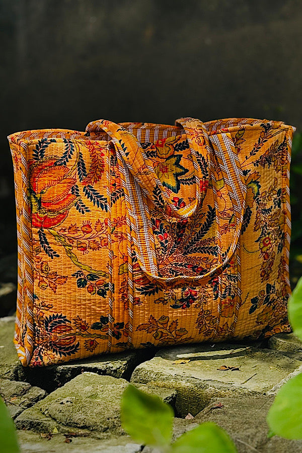 PREORDER Bianca Orange Velvet Floral Tote Bag