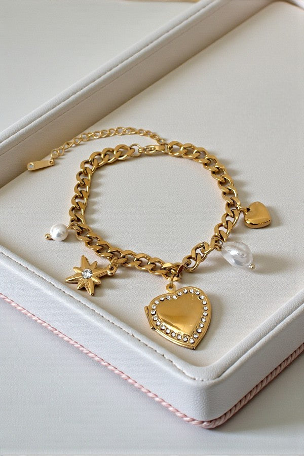 Celestial Heart Gold Charm Bracelet
