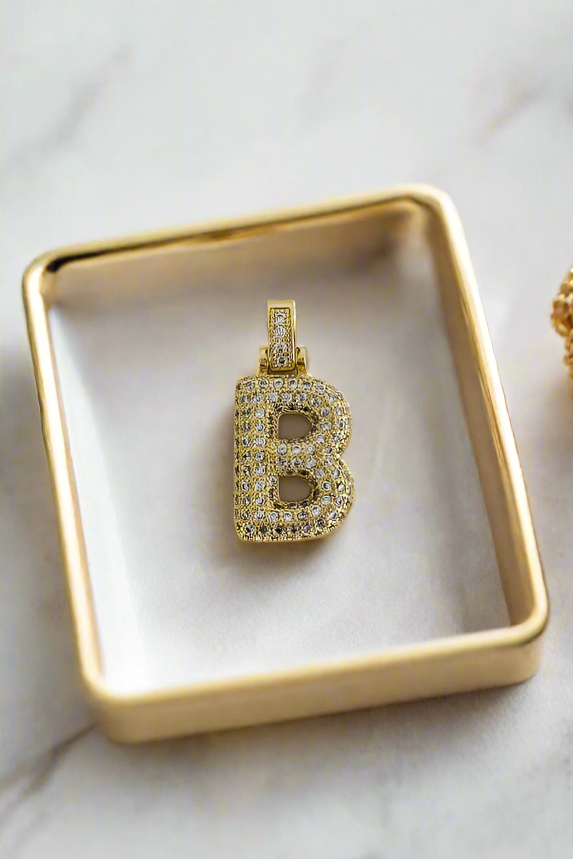 Gold CZ Bubble Initial Charm B