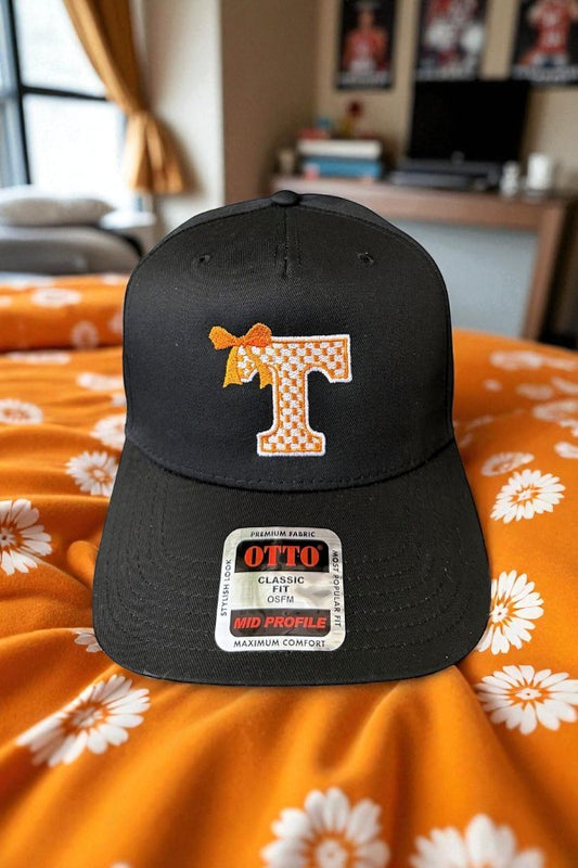Vols T with Bow Black Canvas Embroidered Hat
