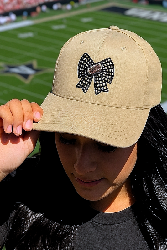 Black Gingham Bow Football Embroidered Hat