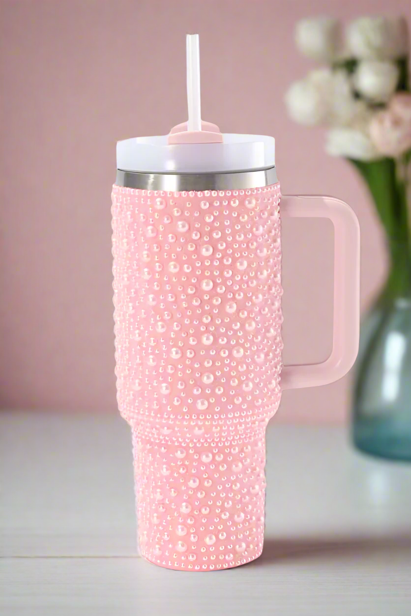 40oz Pink Pearl Studded Tumbler