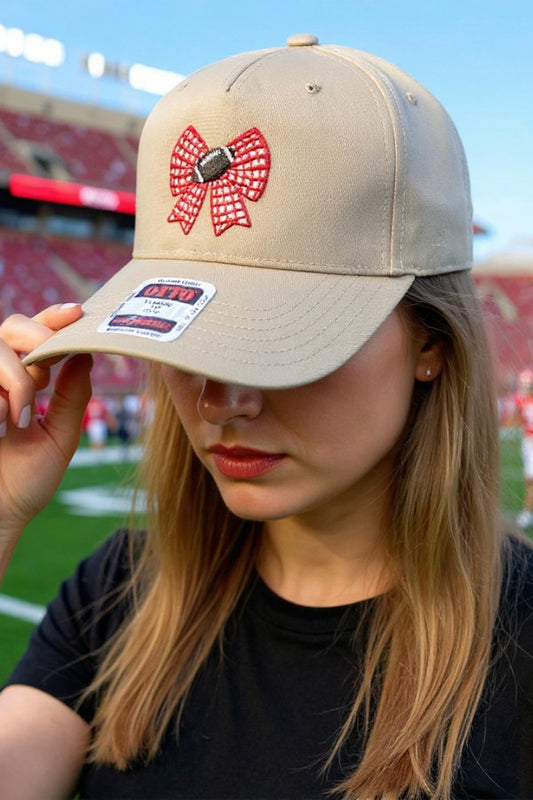 Red Gingham Bow Football Embroidered Hat