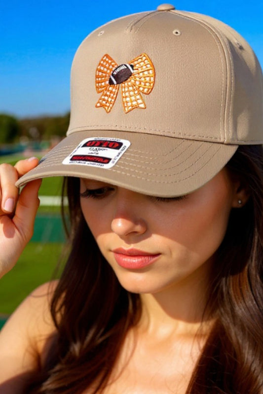 PREORDER Orange Gingham Bow Football Embroidered Hat