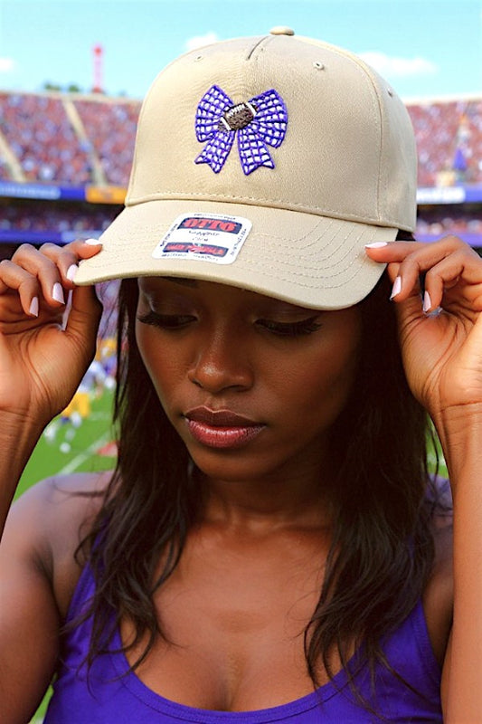 Purple Gingham Bow Football Embroidered Hat