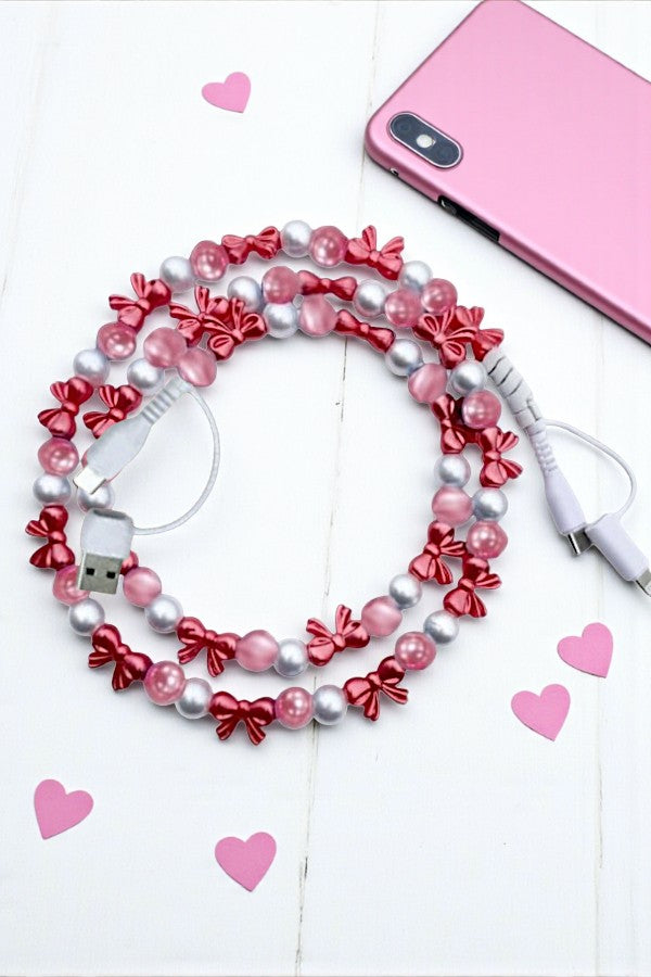 PREORDER Updated Pearl and Bow Beaded Phone Charger