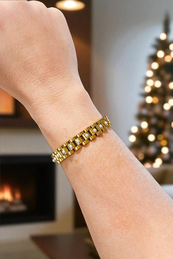 Sarah Gold Pearl Watch Band Bracelet
