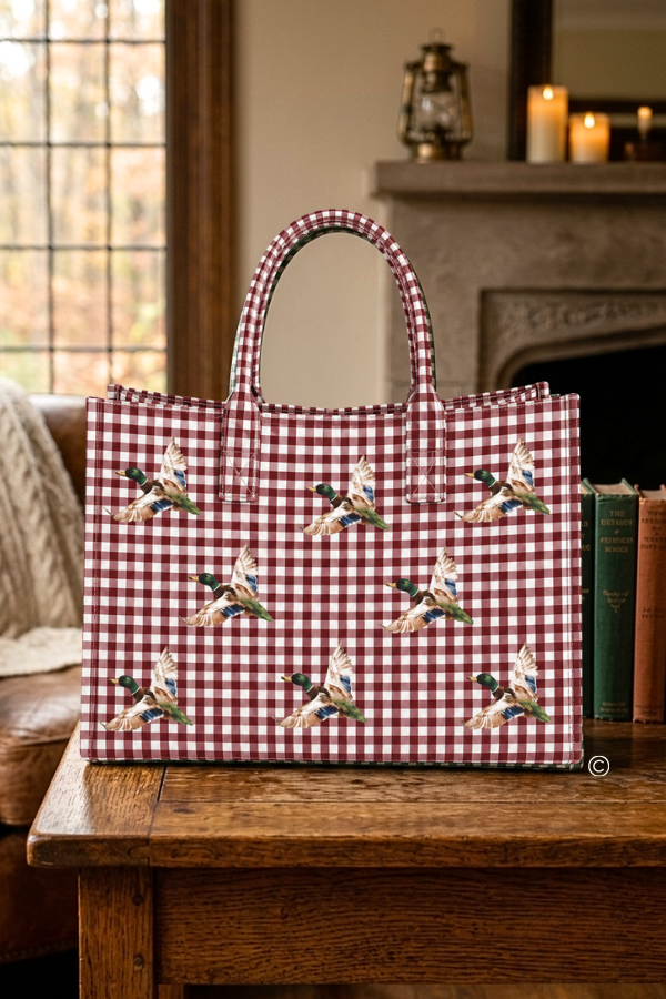 Mallard Marshland Maroon Gingham Vinyl Tote© PREORDER