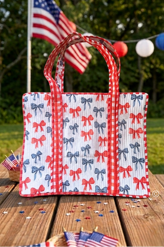 Americana Red and Blue Bow Tote Bag PREORDER