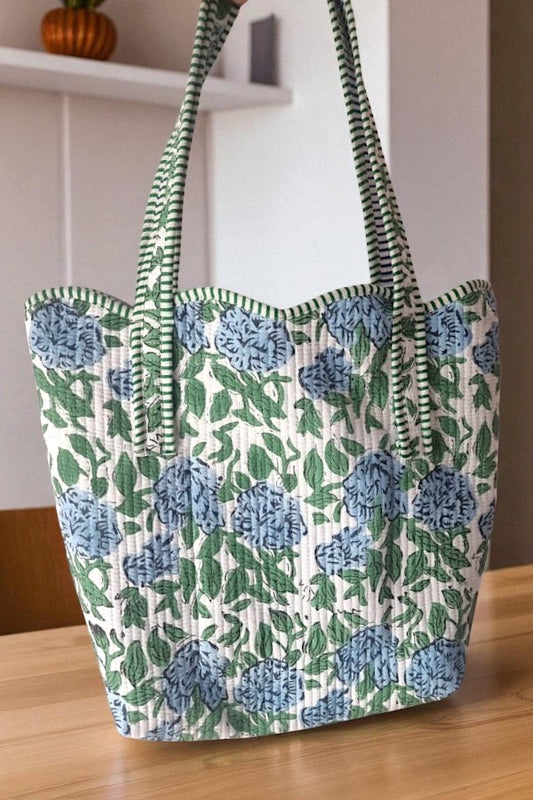 PREORDER Wildflower Grove Blue Floral Scalloped Tote Bag
