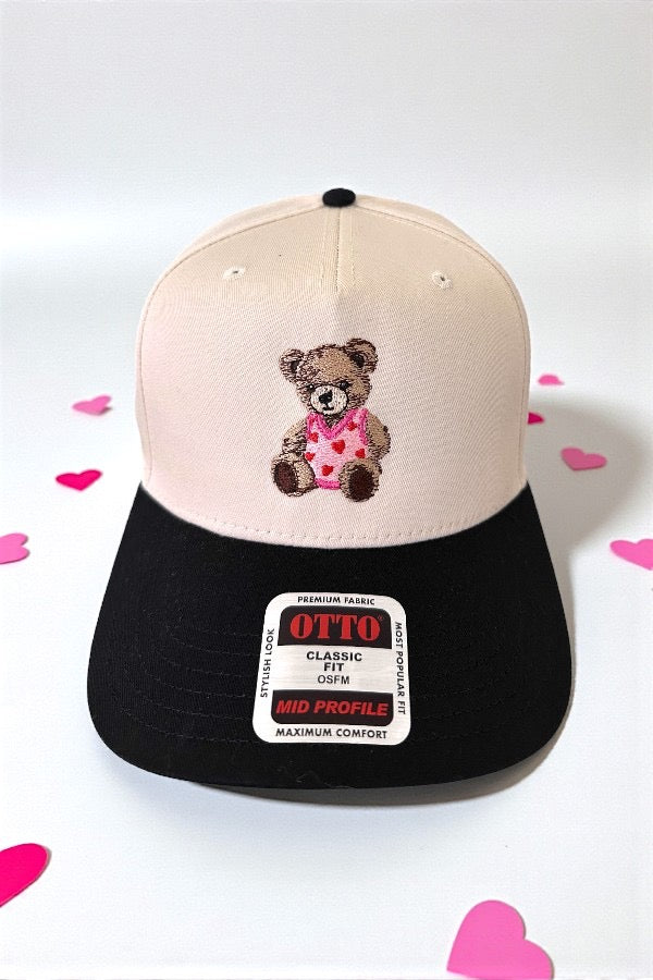 I Heart You Valentine Teddy Embroidered Hat