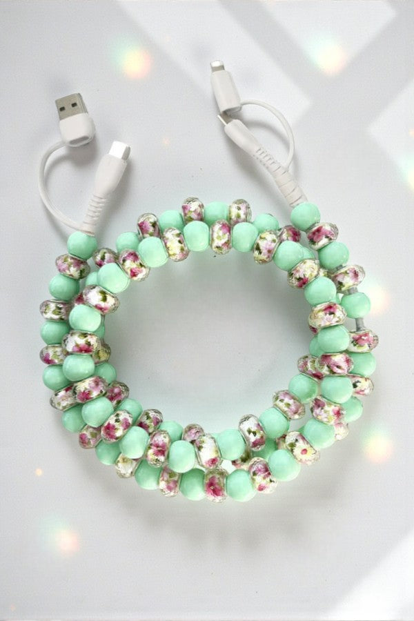 PREORDER Updated Green Floral Beaded Cord Charger