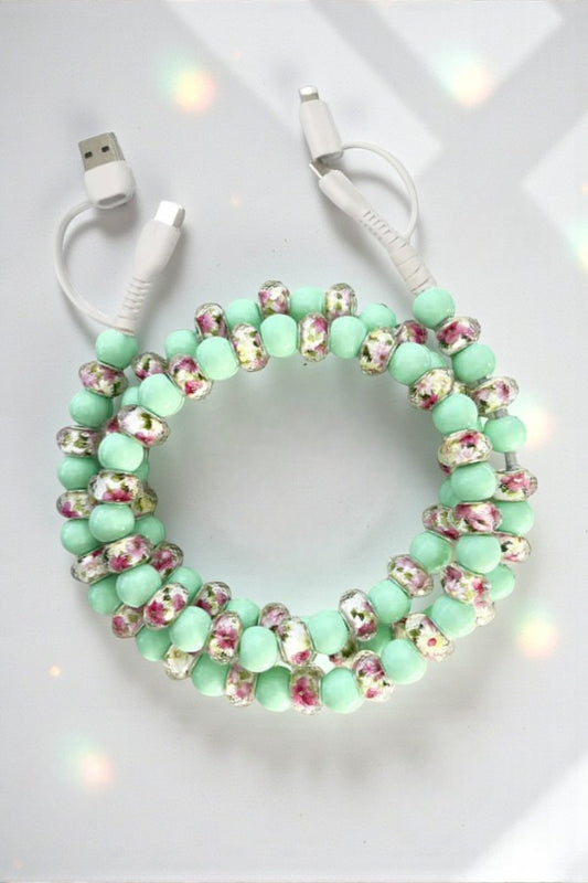 PREORDER Updated Green Floral Beaded Cord Charger