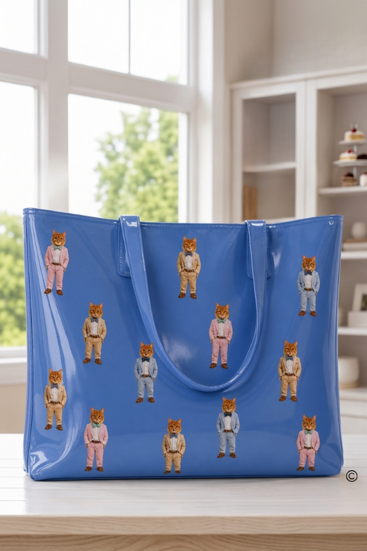 Oliver the Purrfect Gentleman Blue Vinyl Tote© PREORDER