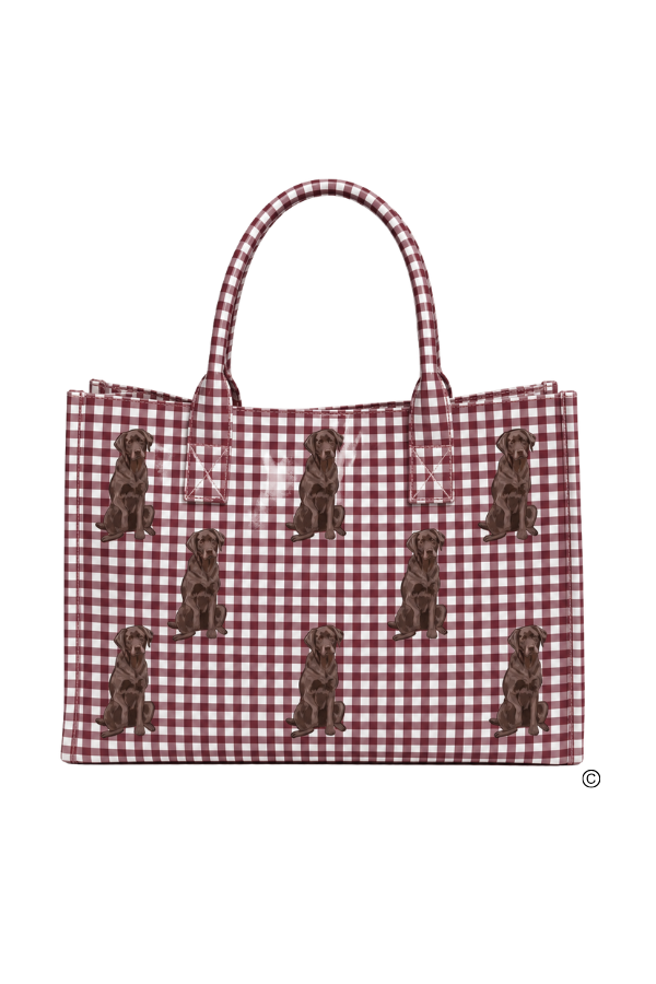 The Hank Maroon Gingham Vinyl Tote© PREORDER
