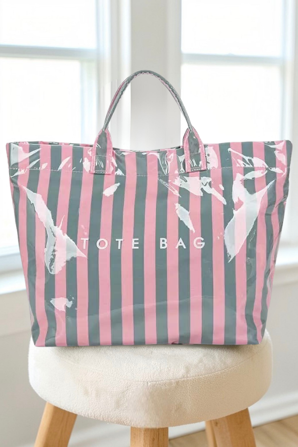 PREORDER Pink and Gray Striped TOTE BAG