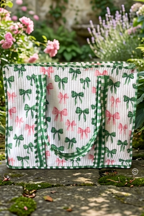 Southern Belle Pink and Green Bow Tote Bag
