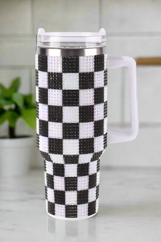 PREORDER 40oz Black Check Rhinestone Tumbler