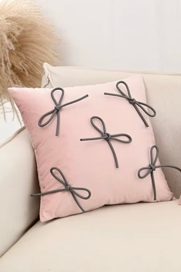 PREORDER Madeline Pink with Gray Bows Pillow