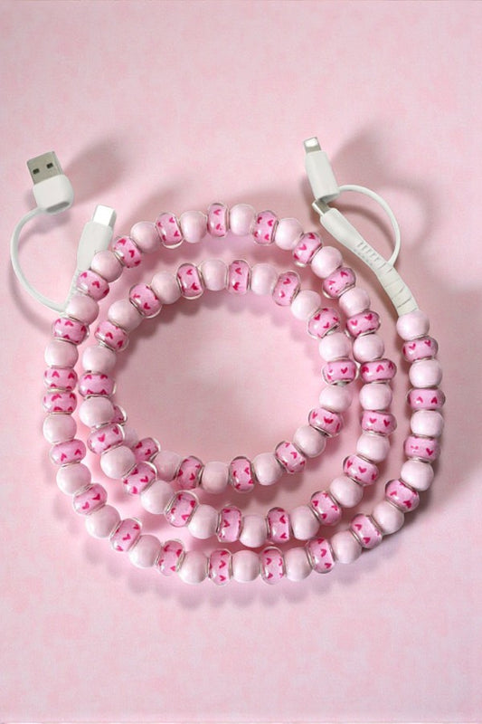 PREORDER Updated Pink Heart Beaded Cord Charger