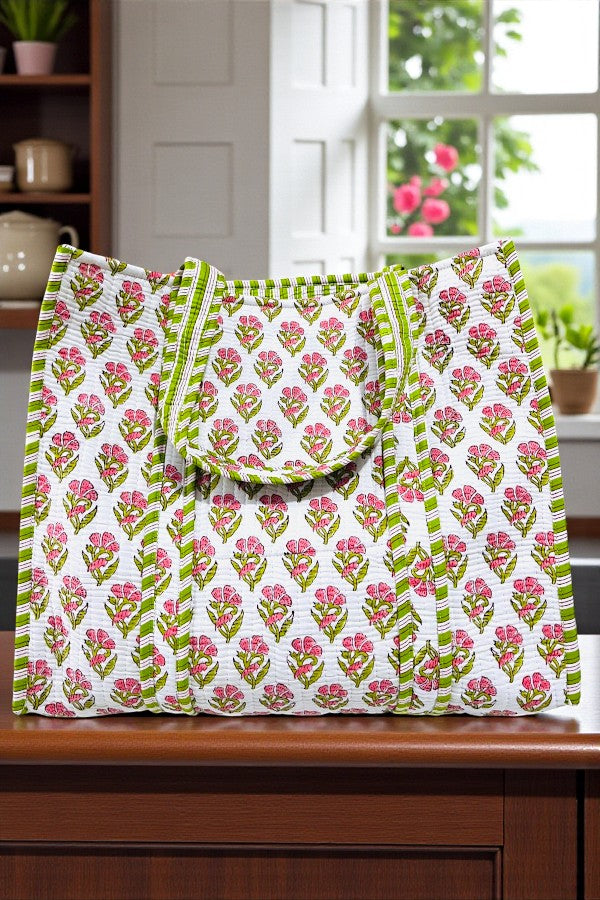 PREORDER Brooke Green and Pink Floral Tote Bag