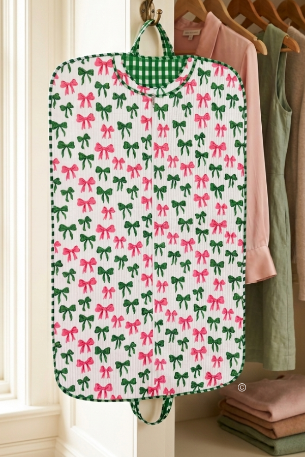 Southern Belle Green and Pink Bow Garment Bag