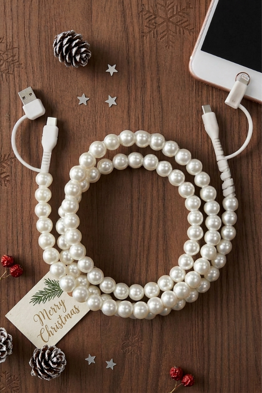White Pearl Beaded Charging Cord PREORDER